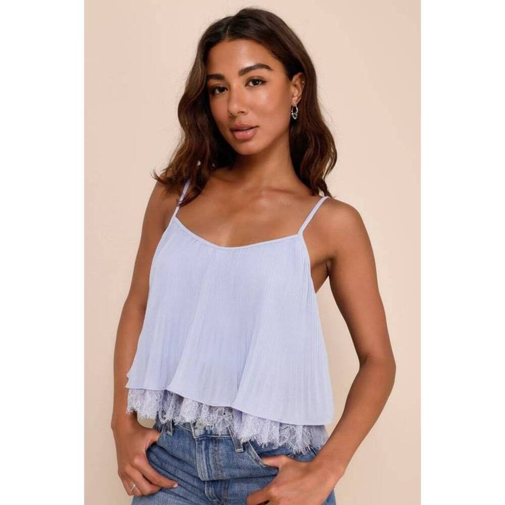 Lulus Cute Impulse Lavender Plisse Lace Cami Top Purple - Size L